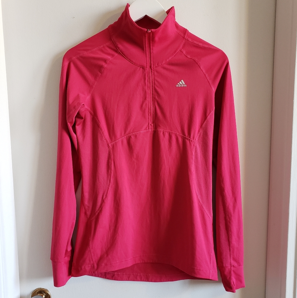 Adidas Climalite Athletic Long Sleeve Chest Zip Up Pink Silver Woman Small